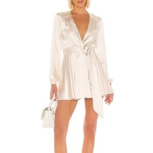 Lovers + Friends Ivy Sateen Mini Dress in Champagne Color Size Small Long Sleeve